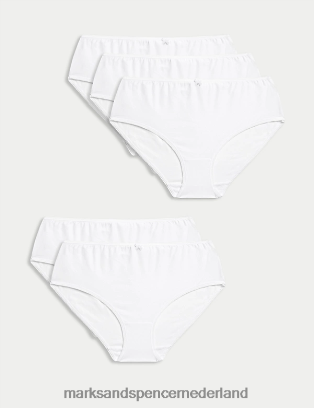 Marks & Spencer unisex 5 stuks katoenen lycra shorts met hoge taille wit kleding N8VZP3968