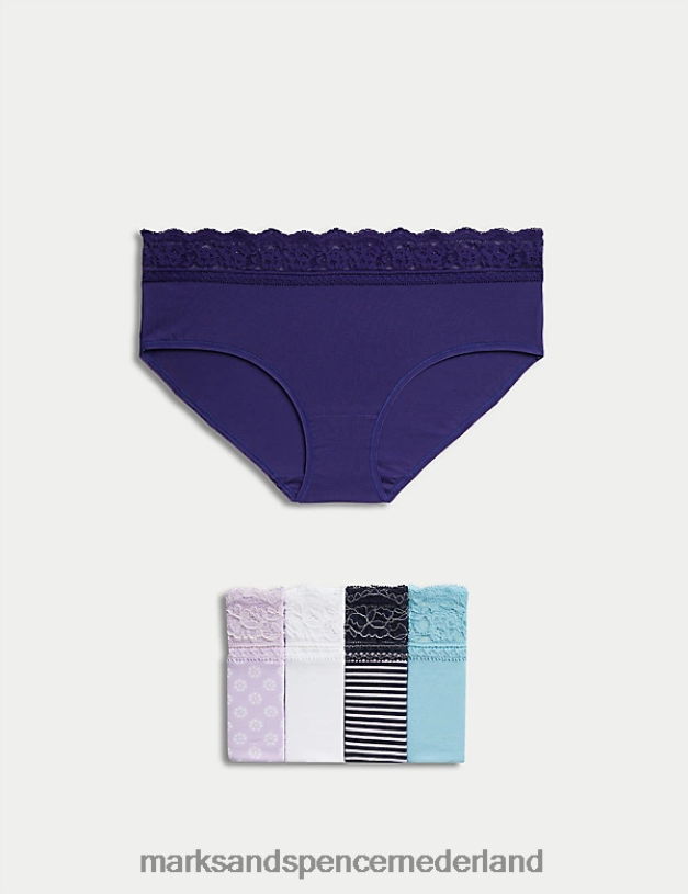 Marks & Spencer unisex 5 stuks katoenrijke shorts met hoge taille en print lila mix kleding N8VZP4047