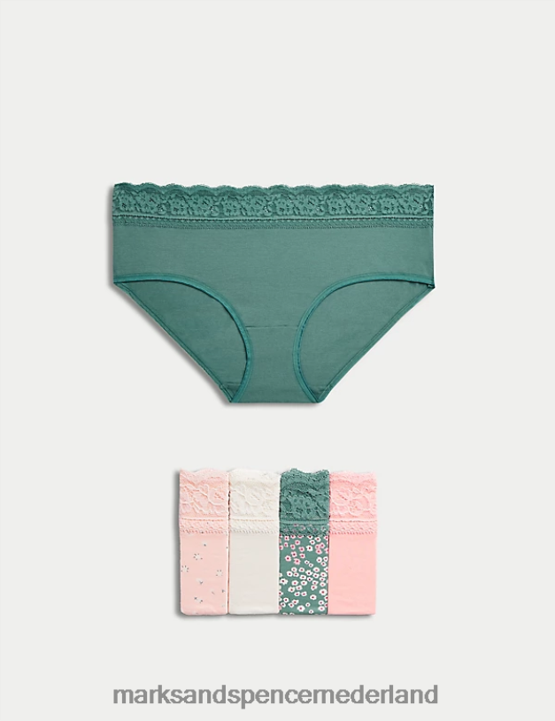 Marks & Spencer unisex 5 stuks katoenrijke shorts met hoge taille en print wilg groen kleding N8VZP3738