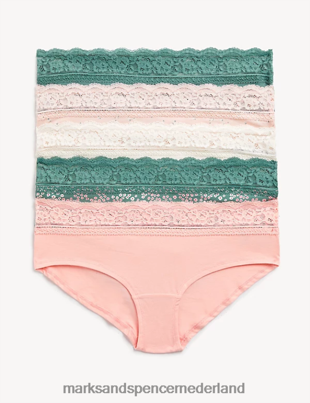 Marks & Spencer unisex 5 stuks katoenrijke shorts met lage taille en print wilg groen kleding N8VZP3846