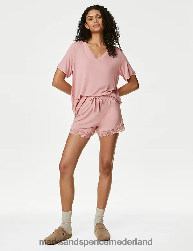 Marks & Spencer unisex body zachte pyjamabroek met kanten rand antieke roos kleding N8VZP3690