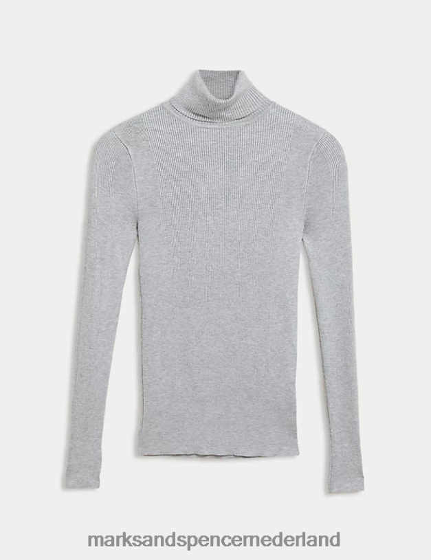 Marks & Spencer unisex geribbelde trui met rolkraag grijze mergel kleding N8VZP3282