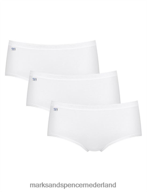 Marks & Spencer unisex 3-delige katoenrijke midi-slip met hoge taille wit kleding N8VZP4594