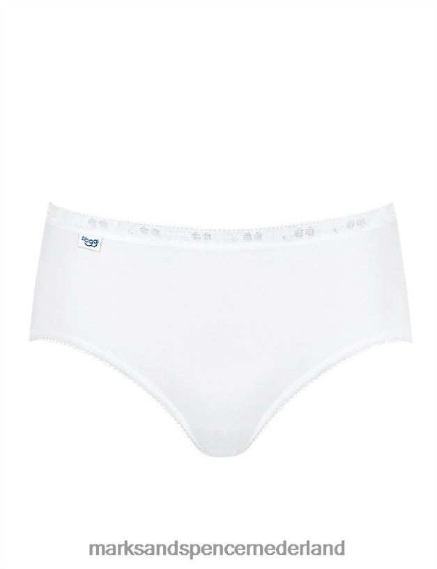 Marks & Spencer unisex 3-delige katoenrijke midi-slip met hoge taille wit kleding N8VZP4594