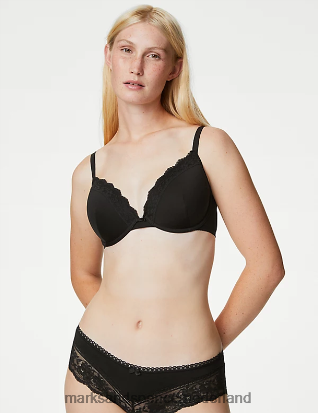 Marks & Spencer unisex 3 paar Braziliaanse slipjes met kanten rand zwart kleding N8VZP3712