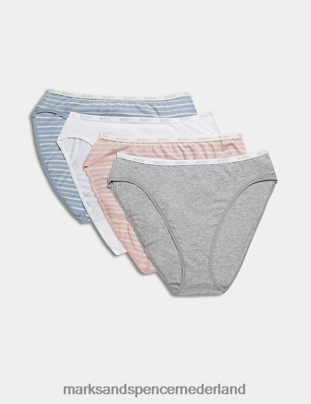 Marks & Spencer unisex 4 stuks supima katoenrijke slipjes met hoge pijpen lichtblauw mengsel kleding N8VZP4555