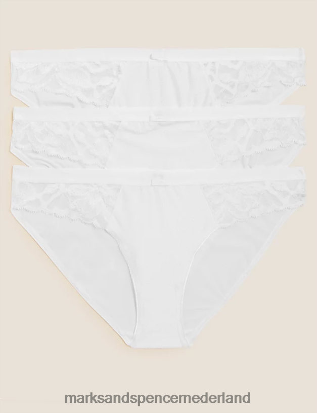 Marks & Spencer unisex Set van 3 bikinibroekjes met wilde bloemen wit kleding N8VZP4633