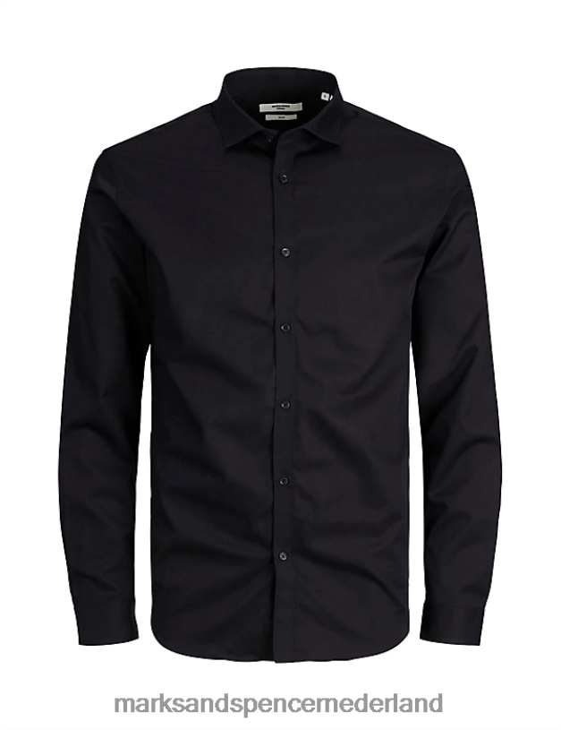 Marks & Spencer unisex Slim-fit Oxford-overhemd van puur katoen zwart kleding N8VZP6084