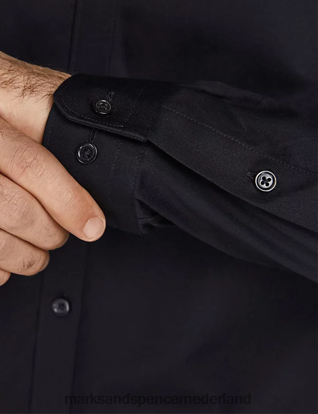 Marks & Spencer unisex Slim-fit Oxford-overhemd van puur katoen zwart kleding N8VZP6084