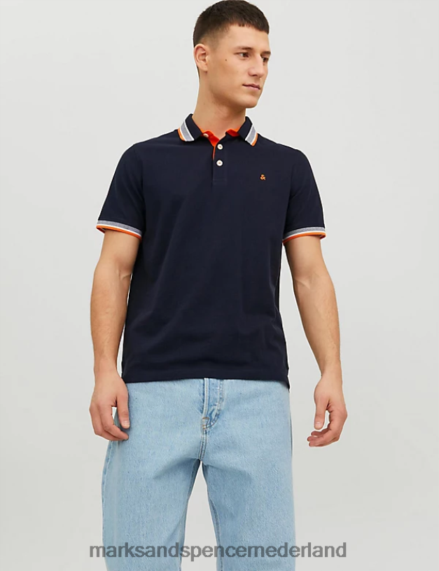 Marks & Spencer unisex Slim-fit poloshirt van puur katoen met een punt donker marine kleding N8VZP5236