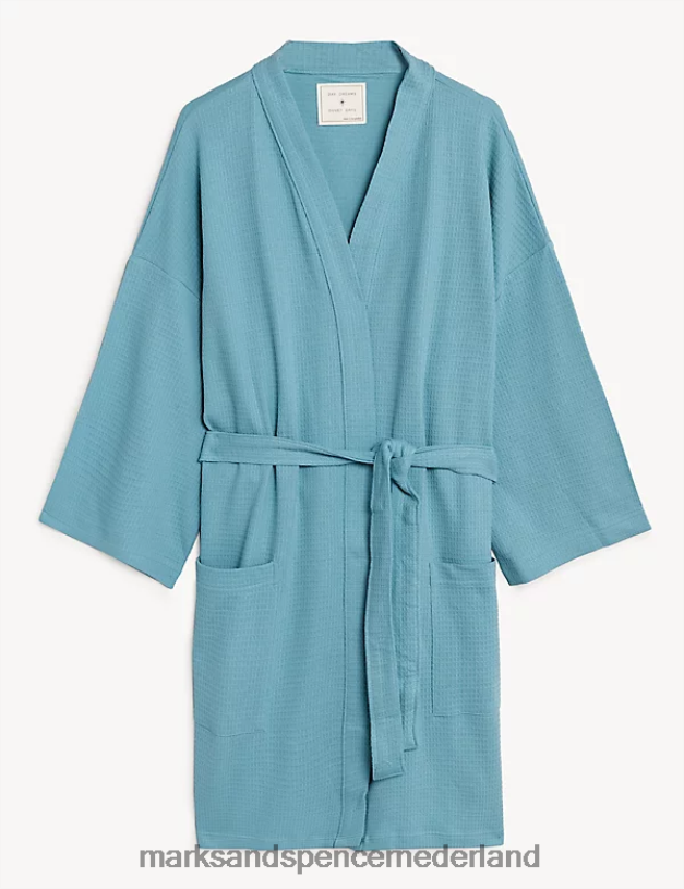Marks & Spencer unisex Kamerjas van puur katoen met wafelpatroon pauw lingerie N8VZP3662