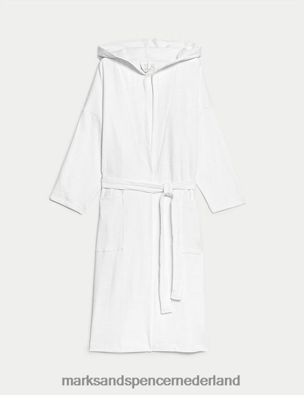 Marks & Spencer unisex Kamerjas van puur katoenen jersey met wafelpatroon wit lingerie N8VZP3512