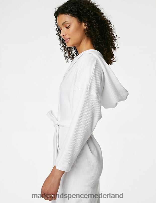 Marks & Spencer unisex Kamerjas van puur katoenen jersey met wafelpatroon wit lingerie N8VZP3512