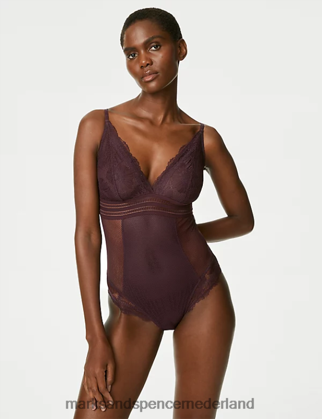 Marks & Spencer unisex Marseille kanten lijfje donkerpaars lingerie N8VZP4485