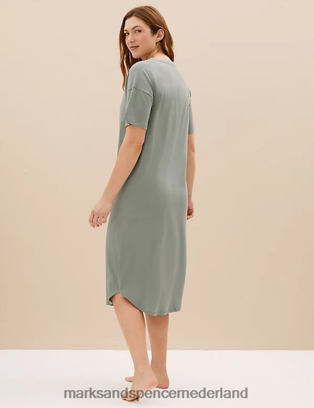 Marks & Spencer unisex 2 stuks puur katoenen lange nachthemden met print groene mix lingerie N8VZP3494