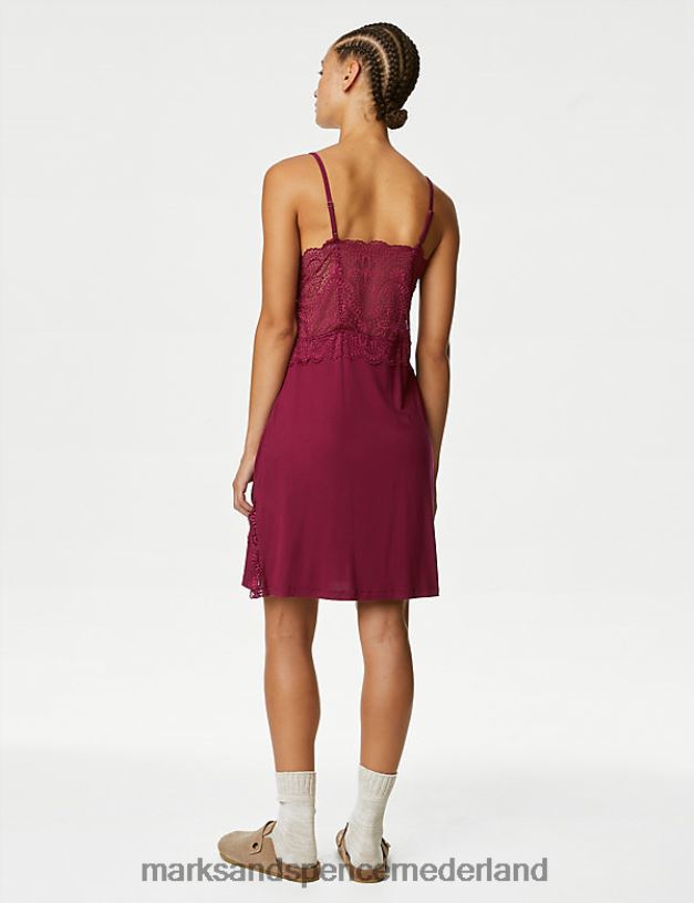 Marks & Spencer unisex bodyhemd met zachte kanten rand framboos lingerie N8VZP3844