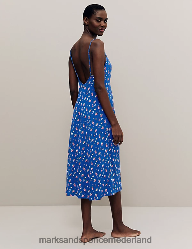 Marks & Spencer unisex chemise met bloemenprint blauw mengsel lingerie N8VZP3521