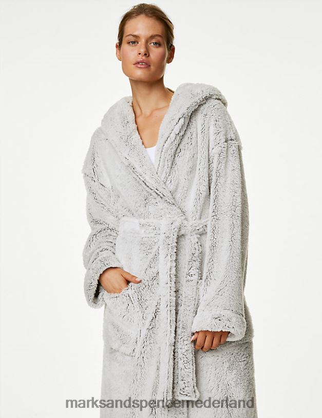 Marks & Spencer unisex Fleece kamerjas met capuchon grijs lingerie N8VZP3584