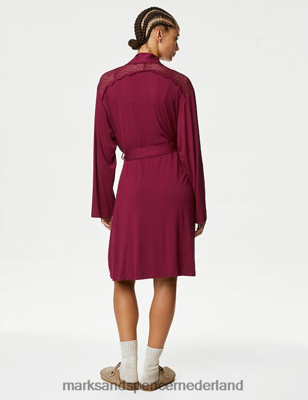 Marks & Spencer unisex body korte kamerjas met zacht kantdetail framboos lingerie N8VZP3774