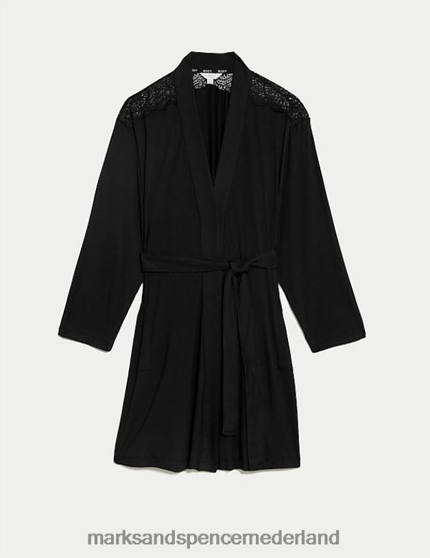 Marks & Spencer unisex body korte kamerjas met zacht kantdetail zwart lingerie N8VZP3461