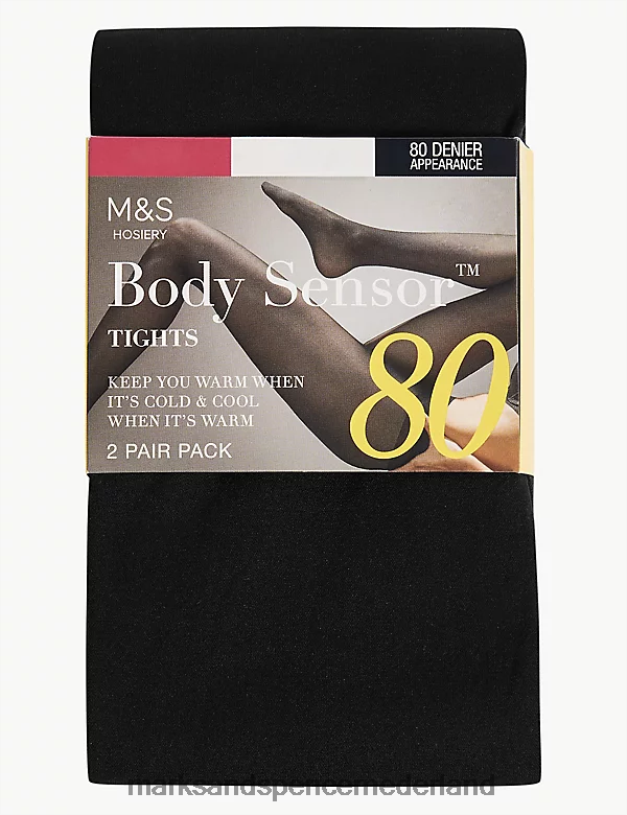 Marks & Spencer unisex 2 stuks 80 denier bodysensor-panty\'s zwart lingerie N8VZP4622
