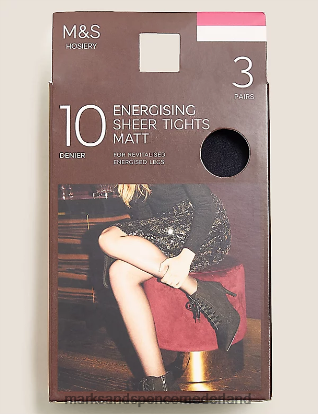 Marks & Spencer unisex 3 stuks 10 denier energieke transparante panty\'s marine lingerie N8VZP4299