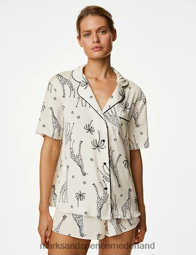 Marks & Spencer unisex Dream satijnen shortie met giraffeprint ivoor lingerie N8VZP3549