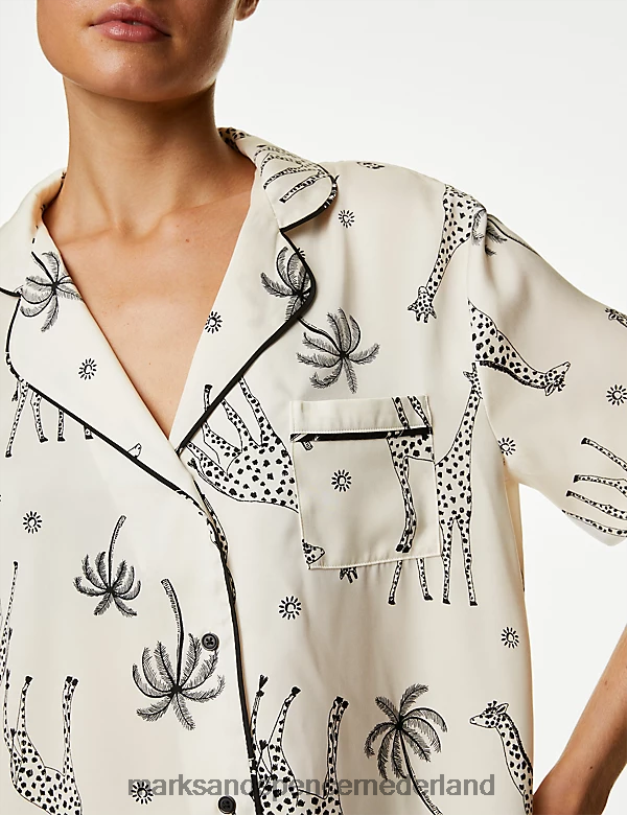 Marks & Spencer unisex Dream satijnen shortie met giraffeprint ivoor lingerie N8VZP3549