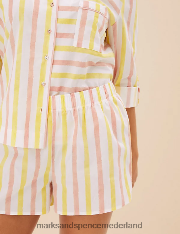 Marks & Spencer unisex Gestreepte shortieset van zuiver katoen ivoor mix lingerie N8VZP3594
