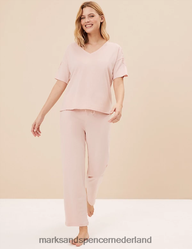 Marks & Spencer unisex Katoenen pyjamaset van modal kant zacht roze lingerie N8VZP3377