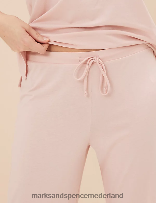 Marks & Spencer unisex Katoenen pyjamaset van modal kant zacht roze lingerie N8VZP3377