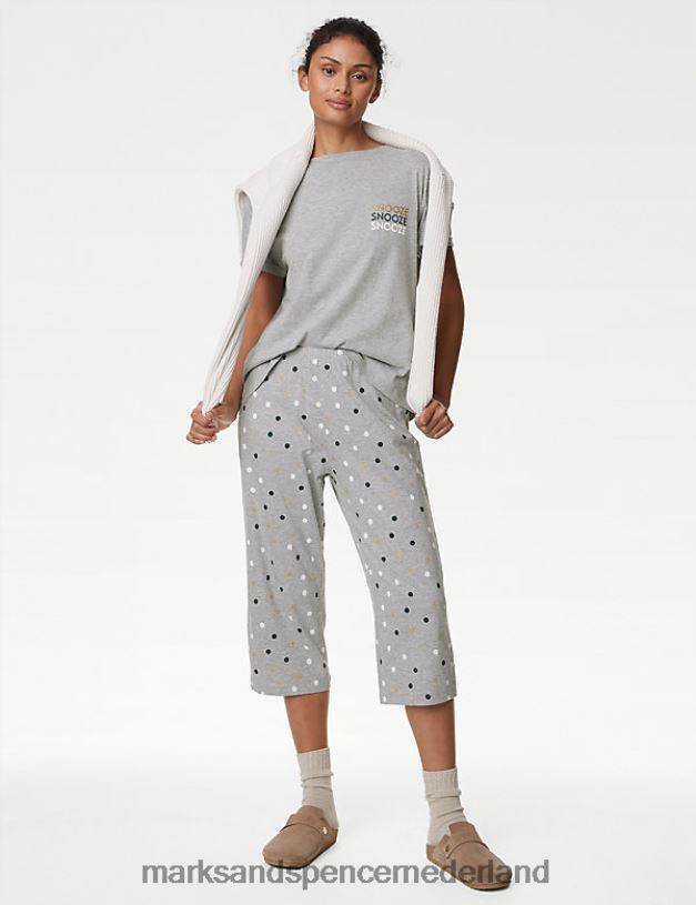 Marks & Spencer unisex Katoenrijke cropped pyjamaset met stippen grijze mix lingerie N8VZP3502