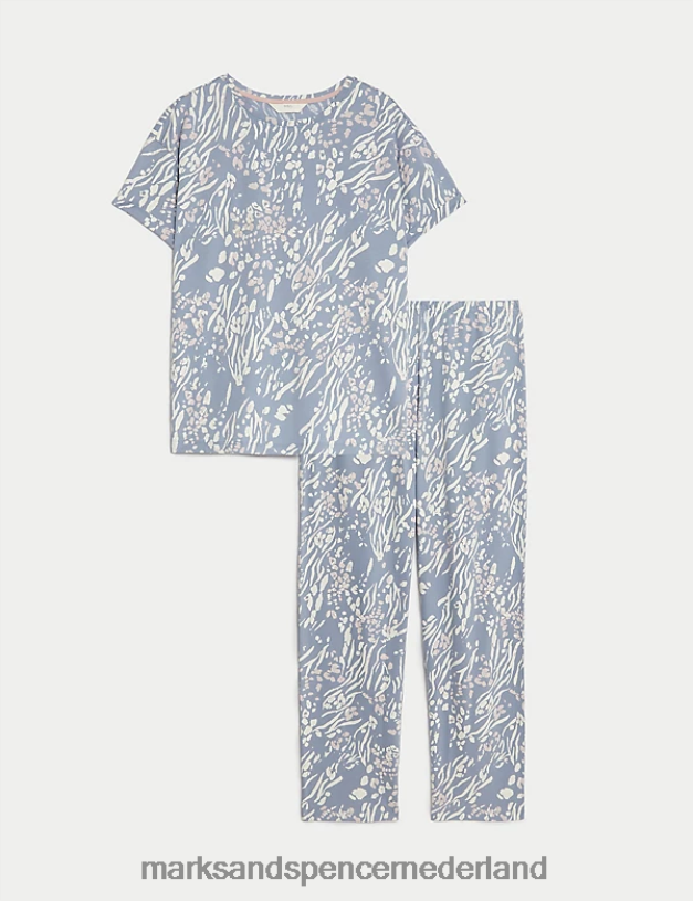 Marks & Spencer unisex Pyjamaset van puur katoen met dierenprint lichtblauw mengsel lingerie N8VZP3360