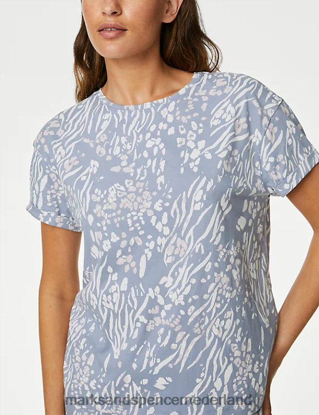 Marks & Spencer unisex Pyjamaset van puur katoen met dierenprint lichtblauw mengsel lingerie N8VZP3360