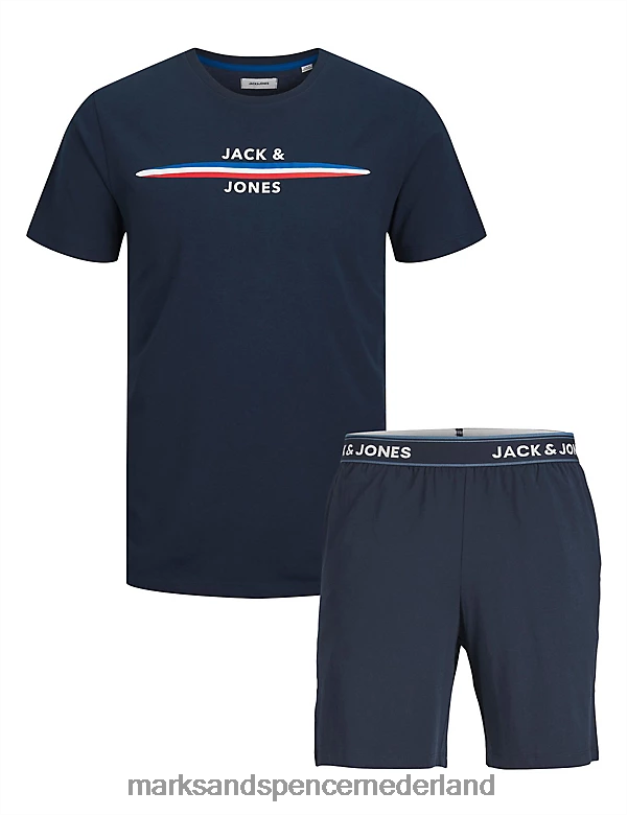 Marks & Spencer unisex Pyjamaset van puur katoen met logo marine lingerie N8VZP6926