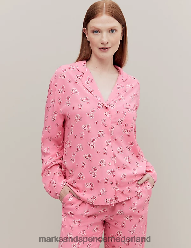 Marks & Spencer unisex Pyjamatopje met bloemenprint en reverskraag roze mix lingerie N8VZP3539