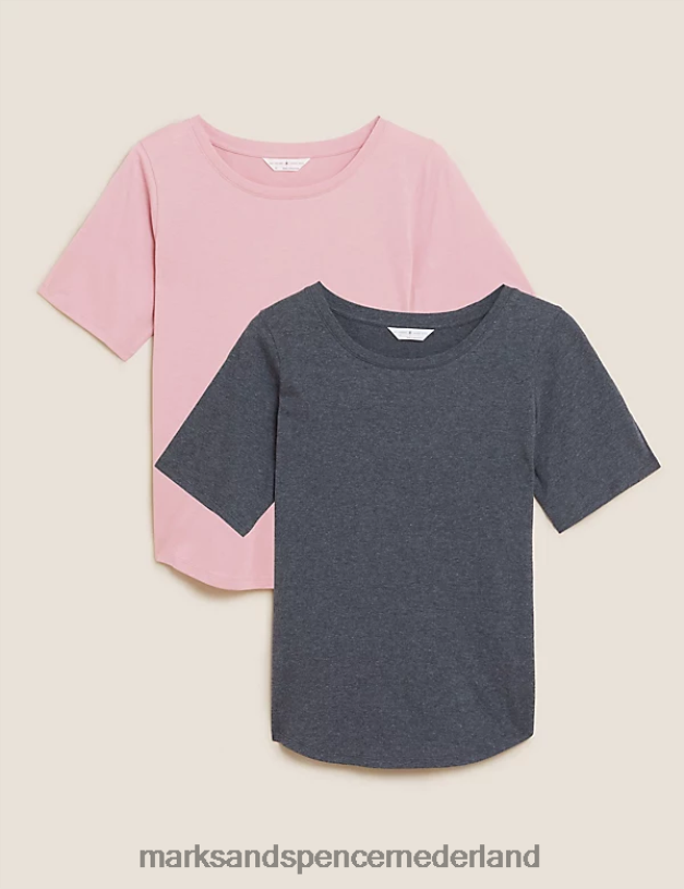 Marks & Spencer unisex Set van 2 katoenen modal pyjamatopjes roze mix lingerie N8VZP3524