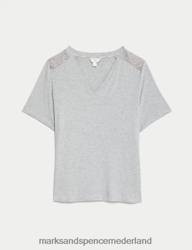 Marks & Spencer unisex body zachte pyjamatop met kantdetail grijs lingerie N8VZP3730