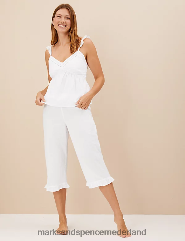 Marks & Spencer unisex cropped pyjamabroek van zuiver katoen wit lingerie N8VZP3534
