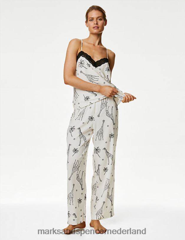 Marks & Spencer unisex droom satijnen pyjamaset met giraffeprint ivoor mix lingerie N8VZP3420