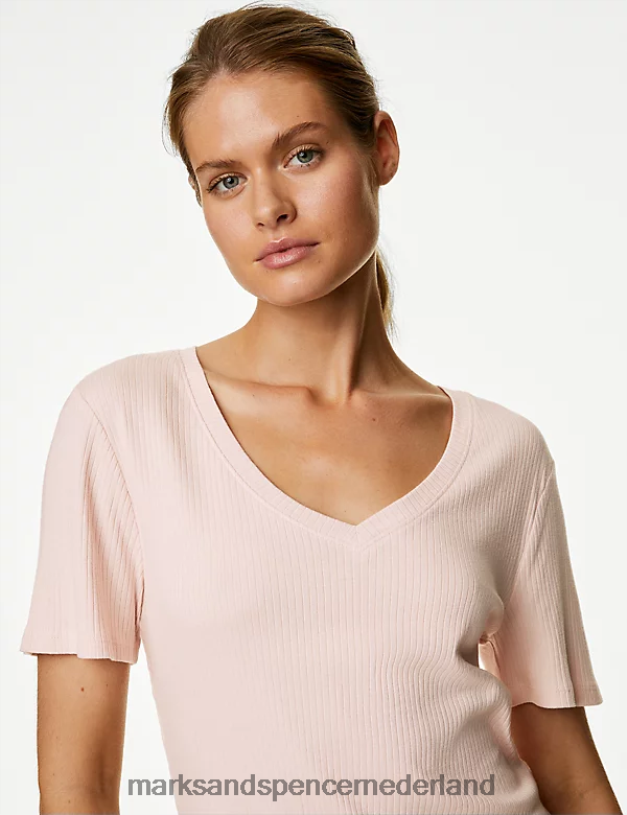 Marks & Spencer unisex geribbeld pyjamatopje zacht roze lingerie N8VZP3501