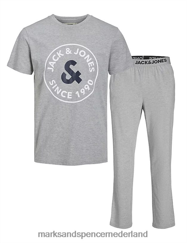Marks & Spencer unisex katoenrijke pyjamaset met logoprint grijs lingerie N8VZP7212