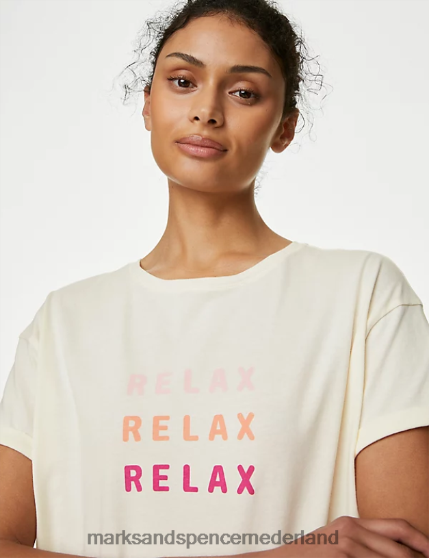 Marks & Spencer unisex katoenrijke, relaxte pyjamaset met slogan ivoor mix lingerie N8VZP3334