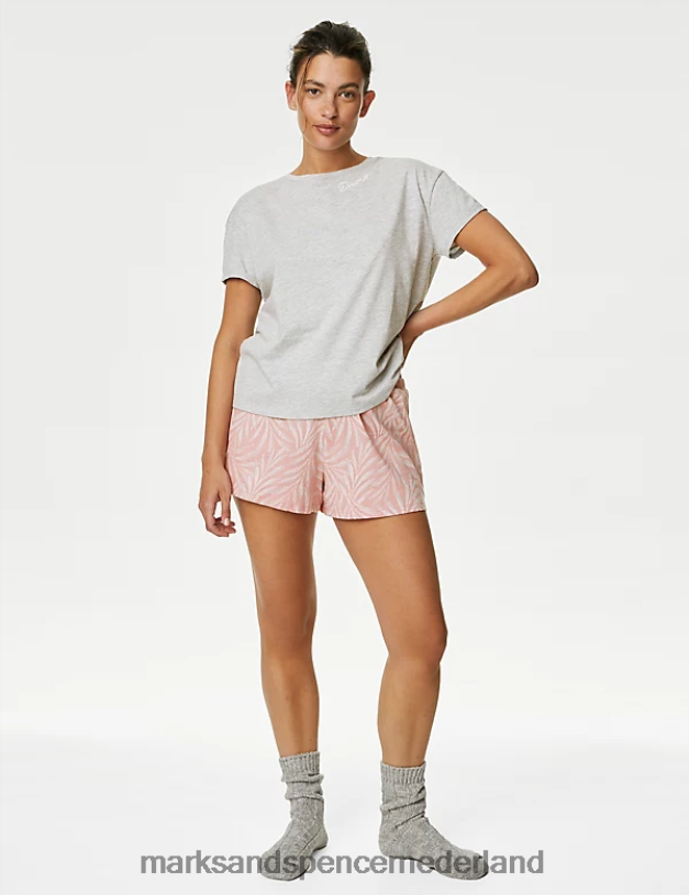 Marks & Spencer unisex katoenrijke shortieset met bladeren roze mix lingerie N8VZP3574
