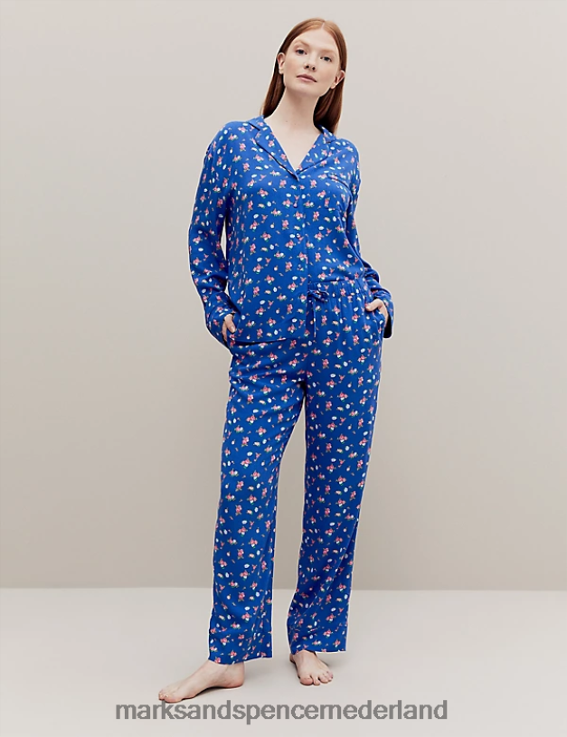 Marks & Spencer unisex pyjamabroek met bloemenprint blauw mengsel lingerie N8VZP3555