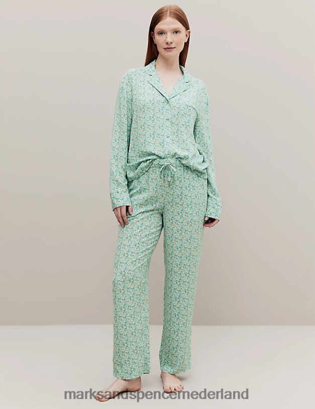 Marks & Spencer unisex pyjamabroek met bloemenprint blauwgroen mengsel lingerie N8VZP3421