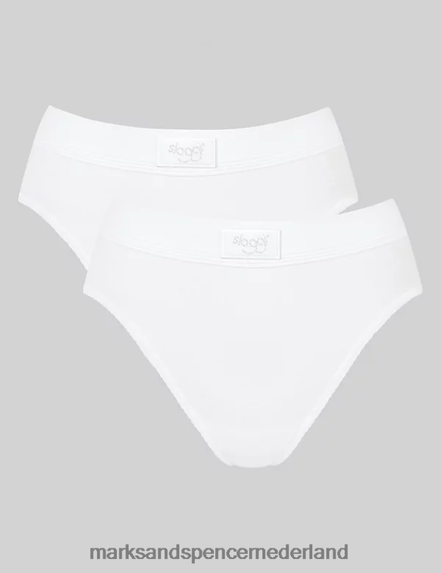 Marks & Spencer unisex 2 stuks dubbel comfort katoenrijke volledige slips wit lingerie N8VZP4475