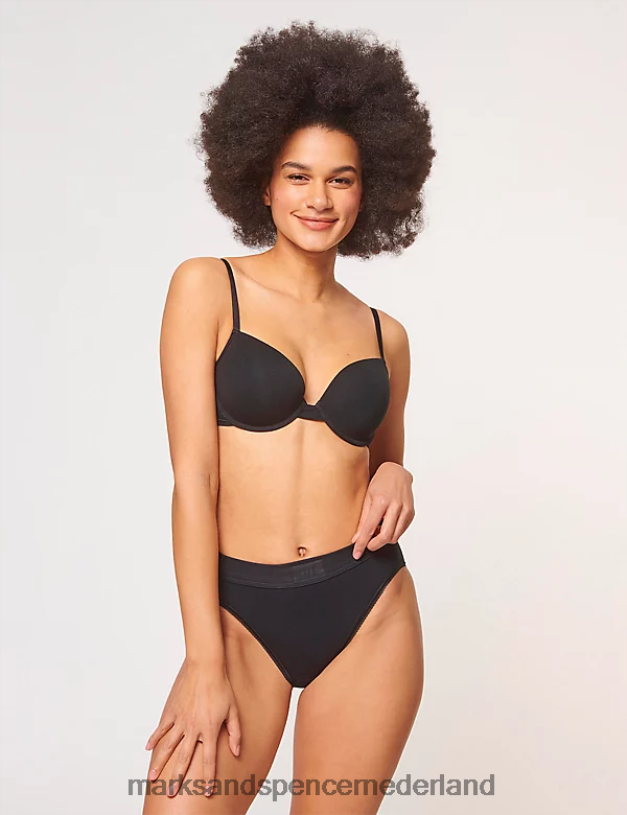 Marks & Spencer unisex 2 stuks dubbel comfort katoenrijke volledige slips zwart lingerie N8VZP4061