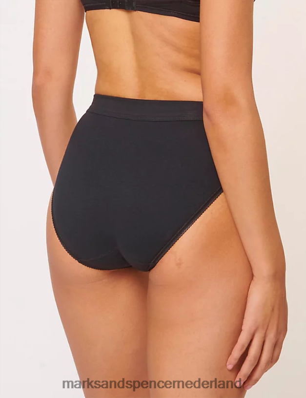 Marks & Spencer unisex 2 stuks dubbel comfort katoenrijke volledige slips zwart lingerie N8VZP4061