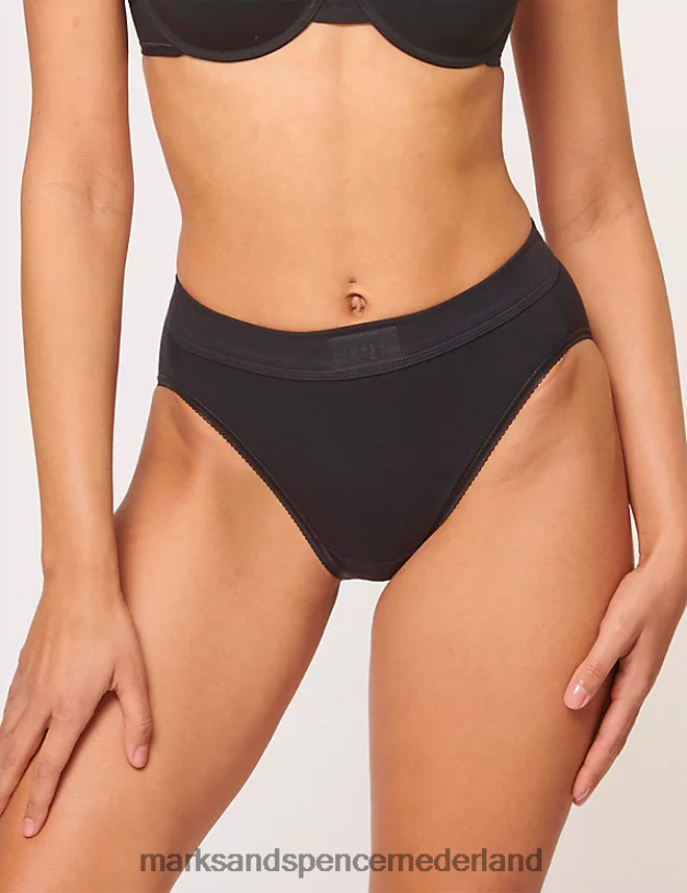 Marks & Spencer unisex 2 stuks dubbel comfort katoenrijke volledige slips zwart lingerie N8VZP4061